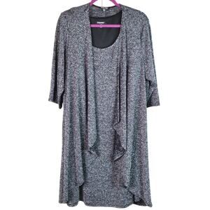 Roz & Ali Tank Dress Set With Cardigan Jacket Black Glitter Womens Plus 2X Party